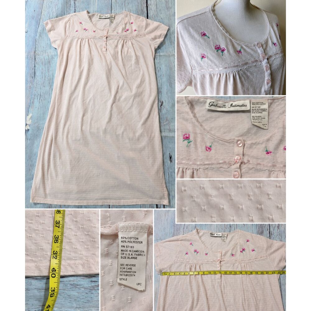 Gabrielle Intimates Size Large Nightgown Pink Floral Embroidered